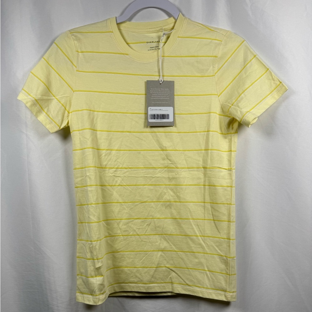 Everlane Women’s Organic Cotton Crewneck Short Sleeve Yellow Double Stripe Tee S